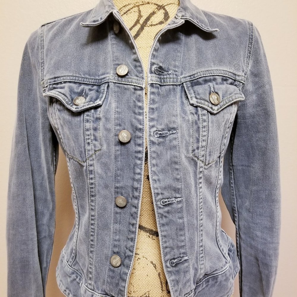 Blue Cult women's faded denim jeans jacket corset stitching style